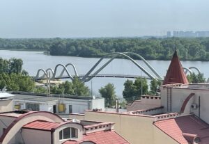 a view out over a river and bridge